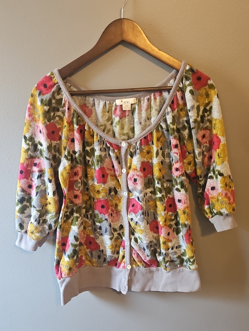 Forever 21 Floral Button-Front Cardigan - Pink, Yellow & Green